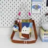 Bolsa Patchwork Bordada para Gato Padre-Hijo, Bolso Cruzado Cilíndrico, Bolso de Hombro, Bolso de Lona de Dibujos Animados, Bolso de Mano con Colgante