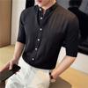 Nova Camisa Fina de Meia-Manga com Gola Alta Texturizada Estilo Chinês Slim-Fit Simples Respirável de Meia-Manga para Cabelo