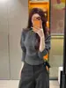 Suéter Corto de Punto Grueso con Cuello Medio Alto para Mujer, Estilo de Nicho Primavera y Otoño/Invierno, Top Base Retro con Cuello Solapa