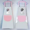 Delantal de Cocina Impermeable y a Prueba de Aceite con Dibujos Animados para Hombres y Mujeres, Ropa de Trabajo, Delantal Limpiable a Mano, Modelo de Pareja Anti-Manchas de Aceite