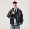 Jaqueta de couro retro americana para homens, estilo outono e inverno 2026, moderna, solta, confortável, versátil, gola de lapela, jaqueta de couro casual