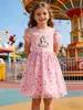 Vestido de Princesa de Malla con Estampado de Unicornio y Corazones de Colores para Niñas, Nuevo Estilo de Verano, Vestido Dulce con Mangas de Mariposa Arcoíris para Niños