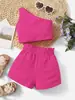 Traje Infantil Transfronterizo Comercio Exterior Ropa de Casa Traje Europeo y Americano Verano Amazon Tirantes Traje de Dos Piezas para Mujer Color Sólido