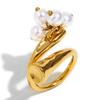 Anillo Europeo y Americano Transfronterizo Nueva Moda Asimétrico Moderno Acero Inoxidable Chapado Oro 18K Borla de Perlas Anillo Abierto para Mujer