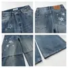 Parche con Estampado de Pentagrama Patchwork Jeans de Pierna Ancha Hombre Verano Nuevo Retro Lavado Sueltos Casual Guadaña Pantalones Largos Mujer