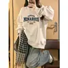 Sudadera Gruesa de Terciopelo Blanca y Gris con Cuello Redondo Estilo Europeo para Mujer en Otoño e Invierno Holgada Oversize Estilo Chino Estilo Perezoso Top