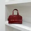 Armario Bolso Pequeño Estilo Coreano Bolso de Mano Rojo Bandolera Simple Cuero de Cera de Aceite Bolso Boston Bowling Bolso Cruzado