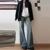 Jeans retro de cintura alta Han Ting para mulheres, um novo estilo primavera/outono com design emagrecedor e uma perna única ligeiramente flare