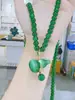Collar de Maitreya verde esmeralda con boca sonriente para mujer, moda popular, cadena de suéter blanco, joyería larga de Buda