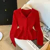 Cárdigan de punto de alta gama francés con solapa, dobladillo y estilo cola de pez para mujer, nuevo estilo Otoño Invierno, inspirado en Coco, suéter cárdigan con cintura marcada