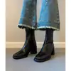 Versión de Piel de Vaca ~ Botines de Tacón Alto para Mujer Otoño e Invierno 2025 Nuevos Botines Estilo Martin de Punta Cuadrada para Mujeres Bajitas Botas Elegantes de Tacón Grueso Estilo Francés