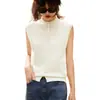 Cardigan de Tricô Sem Mangas Estilo Francês Colete Suéter Feminino Novo Design Botão Gola Meia-Alta Top Colete
