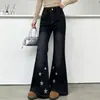 Pantalones acampanados de mezclilla para niñas, moda de primavera y otoño, pantalones largos negros elásticos estilo coreano para niños grandes, pantalones bordados de otoño para niños