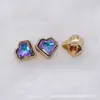 Botón de metal de alta gama con pedrería color AB, botón de diamante, botón con forma de corazón, botón morado, hebilla de camisa 10MM, lindo para niños