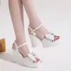 Nuevas Sandalias de Moda con Tacón Alto y Lazo para Comercio Transfronterizo, Tacón Grueso, Plataforma Impermeable, Piel Suave, Aumentan la Altura, Zapatos Ultraligeros para Mujer