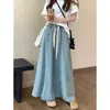 Comercio Exterior Transfronterizo Sitio Web Independiente Europeo y Americano Diseño Estilo Americano Cintura Elástica Falda Acampanada Suelta Falda de Mezclilla Falda Larga Casual para Mujer