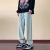 Jeans de Calle para Hombre, Primavera y Otoño, Pantalones Holgados Rectos de Pierna Ancha, Marca de Moda, Estilo Retro Americano Versátil, Pantalones Casuales con Cintura Elástica