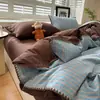 Juego de Cama de Cuatro Piezas de Algodón Puro Clase A con Diseño de Borde de Concha, Adecuado para Dormir Desnudo, Artesanía de Grado Materno e Infantil, Juego de Sábana y Funda de Edredón para Dormitorios Estudiantiles