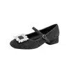 Zapatos Mary Jane Peludos con Hebilla Cuadrada de Pedrería para Mujer en Otoño e Invierno Forrados de Felpa Punta Cuadrada Correa Única Tacón Grueso Zapatos Cálidos Estilo Francés