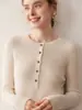 Estilo Outono e Inverno Cor Sólida Camisa Básica Feminina de Tricô de Caxemira, Caimento Solto, Emagrecedor, Top com Botões, Camada de Suéter