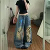 Jeans Anchos Rasgados Desgastados Estilo Callejero Retro Americano Picante para Mujer