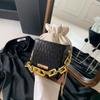 Bolsa Saco com Cordão e Corrente Fashion, Bolsa de Mão Texturizada, Bolsa Quadrada Pequena, Novo Modelo 2026, Bolsa de Ombro Único Transversal para Mulheres