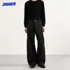 Jeans Original Preto Lavado Tendência Unissex Primavera e Outono Estilo Retro Americano Solto Reto Drapeado Desconstruído