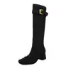 Botas Femininas 2026 Novas Botas de Cano Alto com Bico Quadrado e Laço Botas Elásticas Femininas Acima do Joelho Botas Longas de Camurça