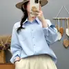 Estilo Minimalista Algodão Puro Ombro Caído Gola Grande Manga Longa Camisa Feminina 2026 Outono Novo Cor Doce Simples Versátil Top