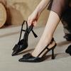 Sandálias de Costas Abertas para Mulheres 2025, Sapatos Femininos de Tamanho Grande, Salto Alto Vermelho de Bico Fino com Uma Tira, Salto Fino, Tamanho Grande, Confortáveis