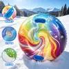 Estación de esquí de invierno juego para padres e hijos flotador inflable para nieve con diseño de copo de nieve arcoíris, engrosado con asa, juguete de nieve para niños