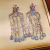 Brincos vintage de agulha de prata com zircônia, brincos de franja em formato de gota d'água quadrada, toque de luxo leve e alta qualidade, brincos requintados