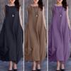 Vestido de Verano 2024 Largo de Cuello Redondo Holgado Talla Grande Algodón y Lino para Mujer Chaleco Transfronterizo Color Puro Sin Mangas Falda Larga con Vuelo Amplio