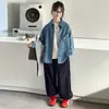 Chal de niña, camisa de mezclilla, nueva colección de otoño 2026 para niños, tops de estilo coreano para primavera y otoño para niños mayores, atuendos de principios de otoño