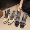 Sandalias de tacón alto con punta abierta estilo retro francés para mujer, nuevo modelo de verano 2026, con una correa de hebilla, hace que los pies parezcan más pequeños, sandalias sexys de tacón grueso