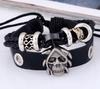 Pulseira de Couro Bovino com Contas Nova Europeia e Americana Pulseira Punk Joias Pequenas de Yiwu Pulseira de Couro Trançado com Caveira
