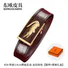 Cinto de Couro de Crocodilo Siamês Masculino Couro Genuíno Casual de Negócios Masculino Fivela Automática de Aço Inoxidável Caixa de Presente Cinto para Calça
