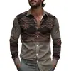 Camisa Estampada Masculina Retrô Boêmia Primavera Manga Longa Lapela 2025 Verão Tecido Leve Moda