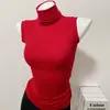 Cintura Pequeña Buena Para Usar Figura Bonita Sin Mangas Elegante Ajustado Color Sólido Cuello Alto Elegante Body Parte Inferior Top Camiseta