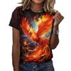 Hermosa Camiseta de Mujer con Estampado de Fénix Impresa en 3D Camiseta Casual de Verano de Manga Corta Retro Impresionante Top de Cuello Redondo Camiseta