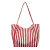 Bolsa de lona retro literaria estilo coreano, bolsa de lona a rayas simple y fresca, de alta calidad, casual y de gran capacidad para llevar al hombro.