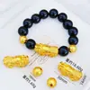 Joias folheadas a ouro, acessórios de imitação de ouro, contas de amuleto Pixiu que trazem sorte, pulseiras masculinas estilosas atacado