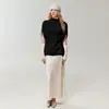 Suéter de estilo perezoso con cuello semi-alto 100% cachemira pura para mujer, sin mangas, corte holgado, tejido en capas, minimalista, elegante estilo murciélago