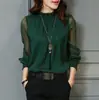Camisa de Gasa con Encaje Primavera 2026 Tallas Grandes para Mujer Malla Volantes Cuello Alto Manga Larga Camisa Básica