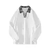 Sudadera de marca de moda para hombre de otoño e invierno con diseño de dos piezas falsas, cuello camisero, mangas largas, bloques de color y decoración de medio nudo
