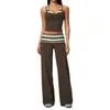Amazon Novo Conjunto Fitness de Peça Falsa Dupla Wide Leg Quadrado Costas Bonitas Moda Casual Cintura Dobrável Conjunto de Yoga