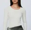 Camiseta de Manga Larga Básica Ajustada de Cuello Redondo para Mujer de Fibra de Madera Eco Seda 300g La Más Fácil de Combinar Camiseta Interior Blanca