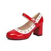 Zapatos de mujer de comercio exterior 2026, tacones altos de bloques de color, talla 32-48, punta cuadrada, suela gruesa, tacón alto, correa, zapatos de mujer estilo lolita