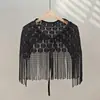 Xale estilo boêmio com franjas, cinto triangular para a cintura, saia em camadas retrô francesa, cortina que cobre o bumbum, peça externa sexy