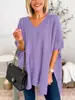 Ropa de Mujer Europea y Americana Manga Murciélago Punto Color Sólido Cuello en V Suéter Holgado Chal Suéter Moda al por Mayor